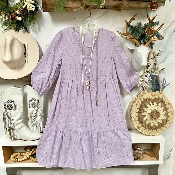 Lavender fields eye lit boho prairie dress w cotta-core shabby chic vibe - Picture 3 of 13